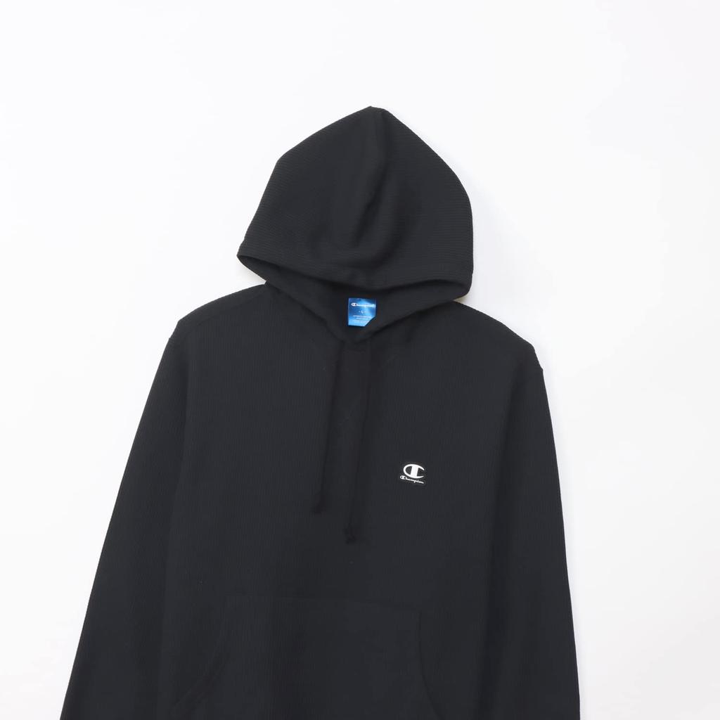 Hoodie Long Sleeve Thermal Script Logo Hooded Sweatshirt Sports Black M [Champion] Men's C3-YS408