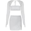 Women's Clothing 2025 Summer New Sexy Tube Top Hollow Long-sleeved Top Slim Split Skirt Set