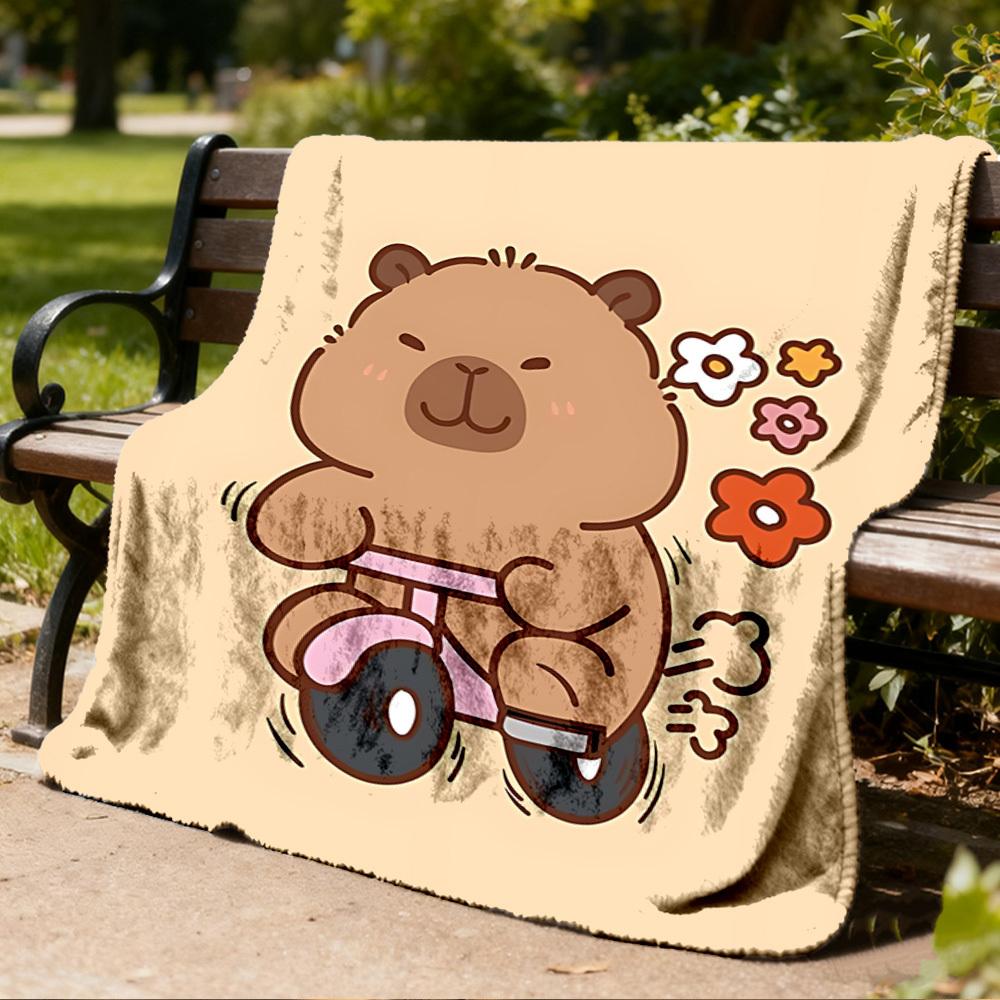 1pc Bear, Bicycle Throw Blanket Polyester Fiber, Lightweight Flannel, Soft & Warm, All Season Use for Outdoor, Camping Digital Print