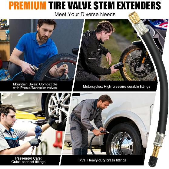 2pcs Valve Stem Extenders, Flexible Tire Valve Extender and Tire Valve Extension, Universal Valve Extender for RV, Truck, Car, Motorcycle, Bike,