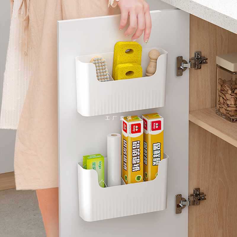 Kitchen Cabinet Door Cling Film Storage Rack, Storage Box, Wall Mounted Cabinet Door Inner Refrigerator Shelf Side Storage