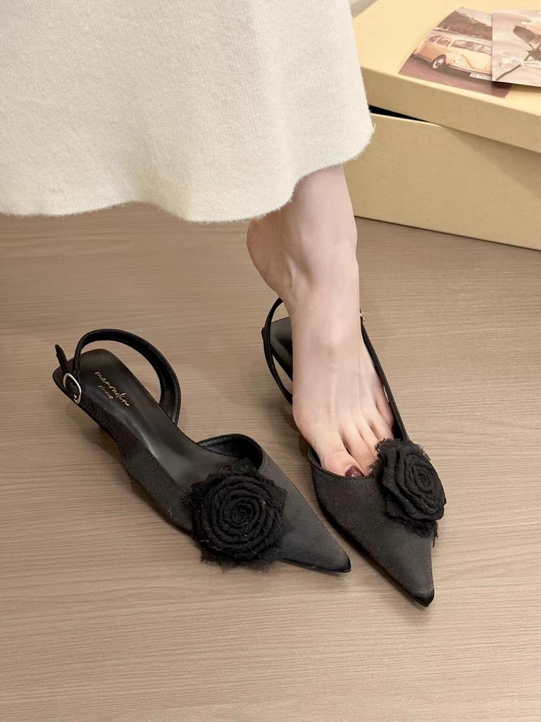 Fashion Flower Pointed Toe Sandals Elegant Shallow Slippers 2025 Summer New Low Heels Women Shoes Trend Fashion Dress Party Zapatillas