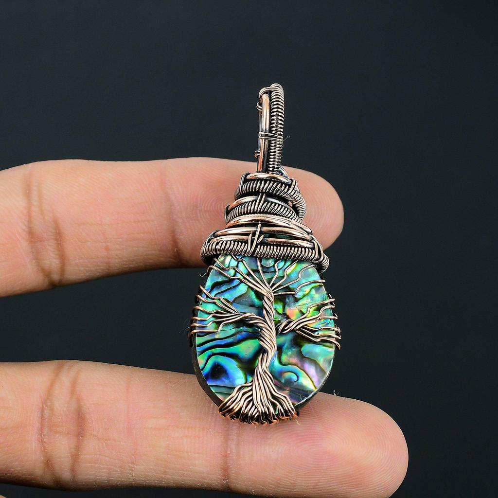 Abalone Shell Gemstone Handmade Pure Copper Wire Wrap Amazing Jewelry Pendant