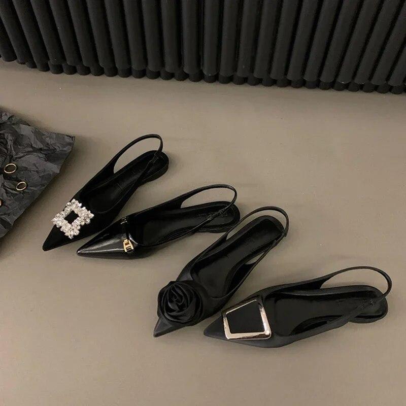 Summer Design Women Sandals Shoes Fashion Rhinestone Slip On Flats Heels Ladies Pointed Toe Elegant Slingback