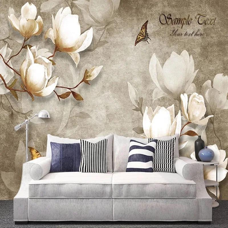 3d фотообои винтажные цветы фрески гостиная спальня домашний декор обои