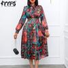Women's Fashion Spring Fall Colour Block Print Long Sleeve O-Neck High Waist Casual Dresses