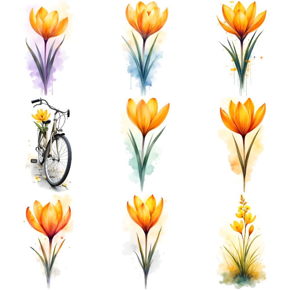 9pcs Temporary Tattoo Flower Tattoos Watercolor Yellow Floral Designs Temporary Tattoo Stickers For Ladies Arms Chest