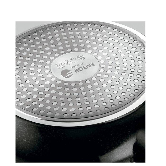 Casserole Induction 24cm Aluminium Forgé, Antiadhésif sans PFOA, Couvercle Verre FAGOR Vivant Noir 01564