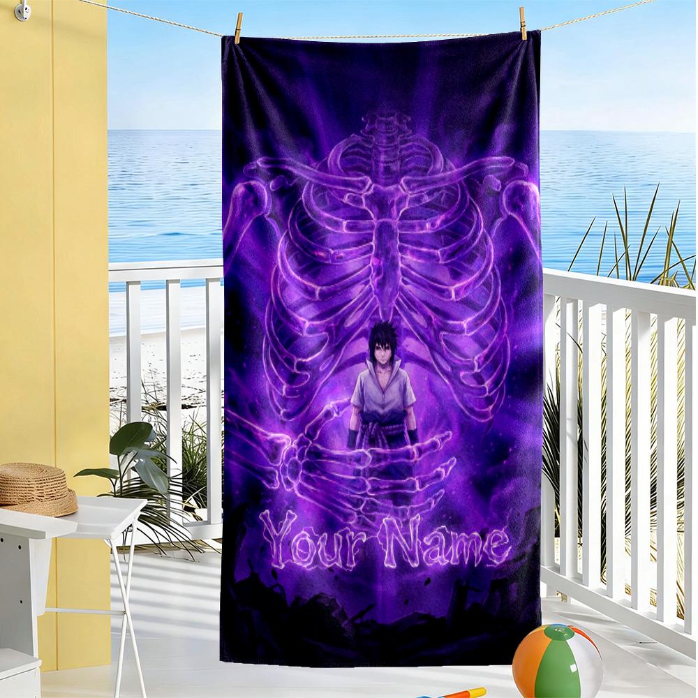 Naruto Character Customize Text Beach Towel High Absorbency & Quick-Dry Suitable for Swimming Gym Camping Yoga Vacation