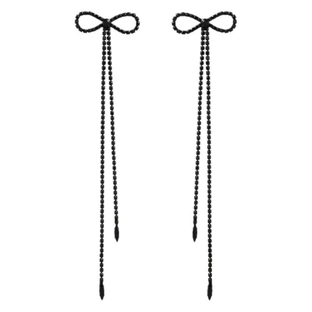 Black Bowknot Pendant Earrings Rhinestone Statement Drop Earrings Long Tassel Earrings Proms