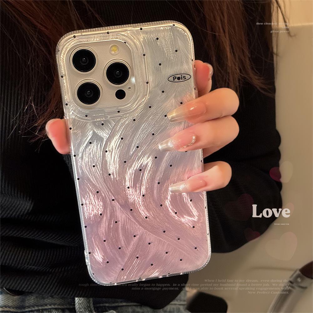 Подходит для чехла для мобильного телефона iPhone 14, 16, 17 Pro Max с градиентным порошком, в горошек, из перьевой пряжи, жесткий, 12, противоударный, высококачественный чехол для мобильного телефона