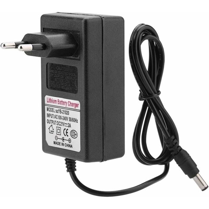 Chargeur secteur 21V 2A pour batterie Lithium-ion - AC 100-240V, protection multi-sécurité, LED