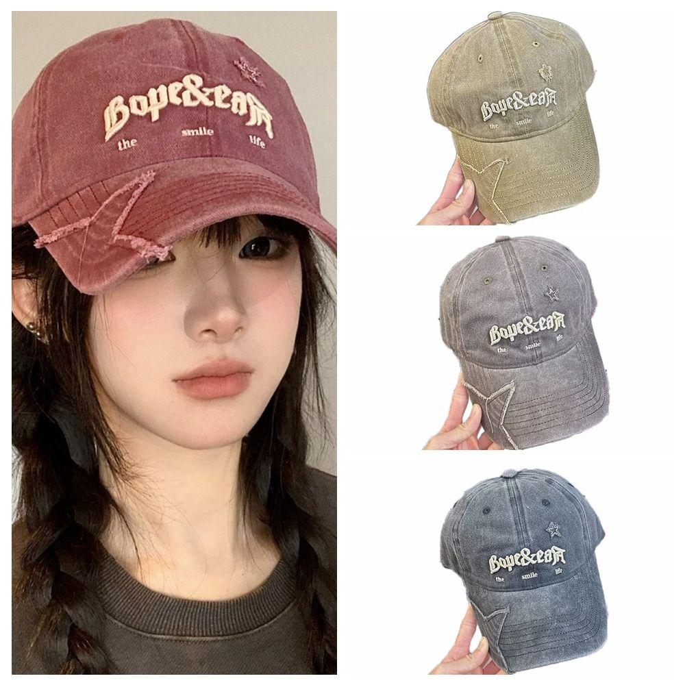 Embroidered Letter Baseball Hat Sunscreen Star Peaked Cap Washed Denim Baseball Cap Male/Female