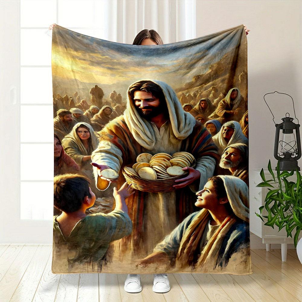 Jesus Distributes Bread Blanket Printed Blanket for Living Room Bed Couch lunch break Soft Cozy Blanket for Friend's festival Gift