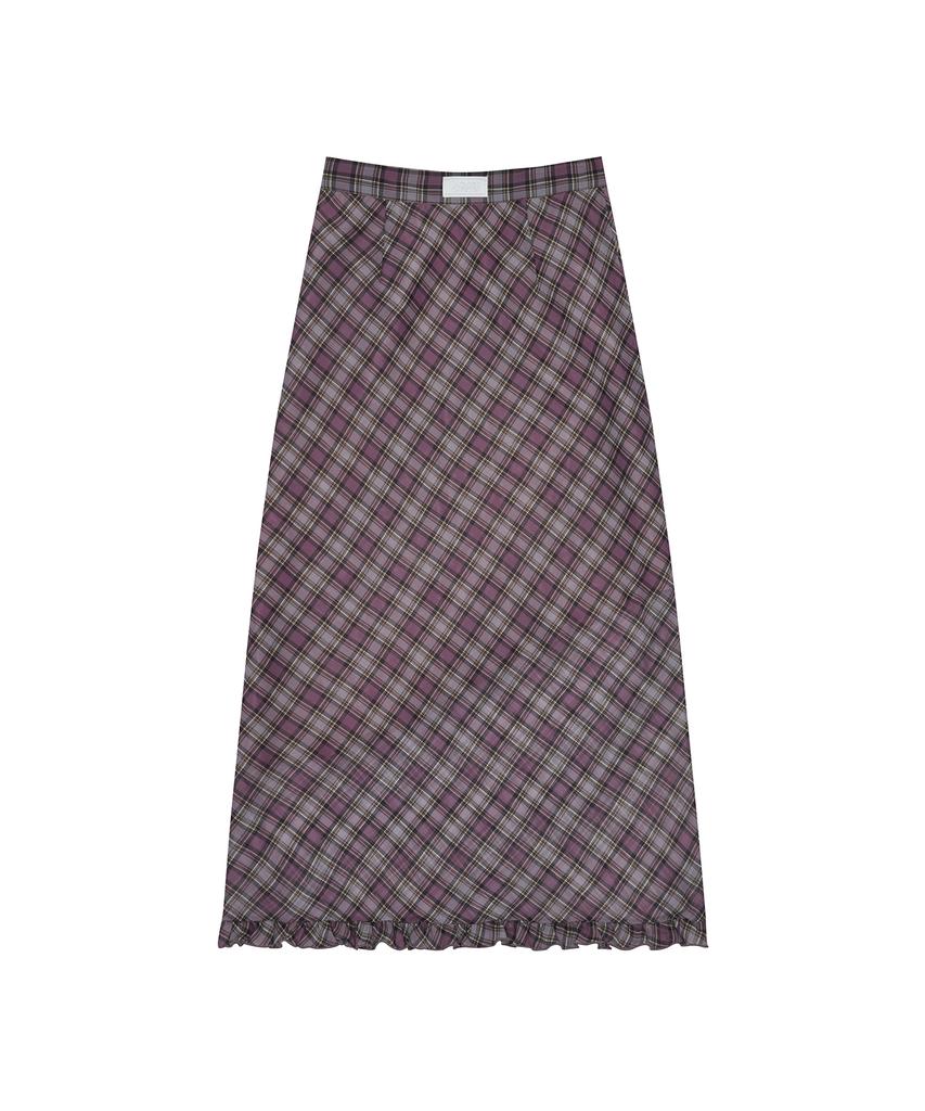 Latizen L17 Frill Check Long Skirt(Purple)