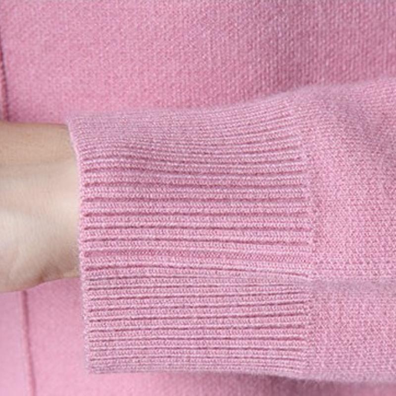Spring Autumn and Winter Women's Mid-length Pullover Jumper Korean Version of Loose Simple Bottoming Shirt with Pockets of Knitted Jumper Dresses