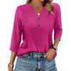 Women's T Shirt Solid Color Button 3/4 Sleeve Daily Weekend Fashion Basic V- Neck Regular Top