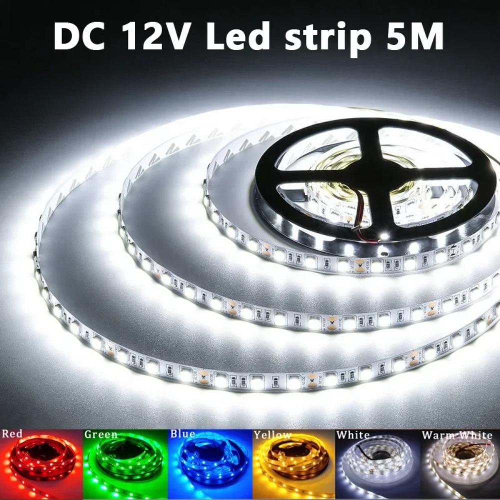 Светодиодная лента 5M SMD2835 12V Белый теплый красный зеленый синий RGB светодиодная водонепроницаемая гибкая лампа лента для декора комнаты