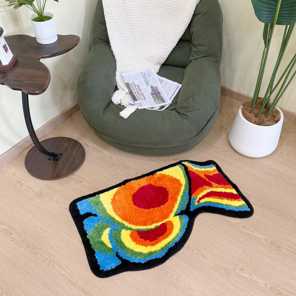 Rainbow Butt Shaped Tufted Rug, Gradient Color Block Floor Mat, Anti-Slip Irregular Carpet for Bathroom, Bedroom Home Decor