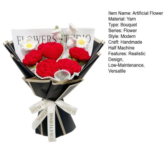 Искусственные цветы Ручная работа Вязаный крючком букет цветов Мягкая хлопковая пряжа Не требует ухода Сердце Роза Цветок Искусственный цветок Свадьбы Юбилеи Домашний декор