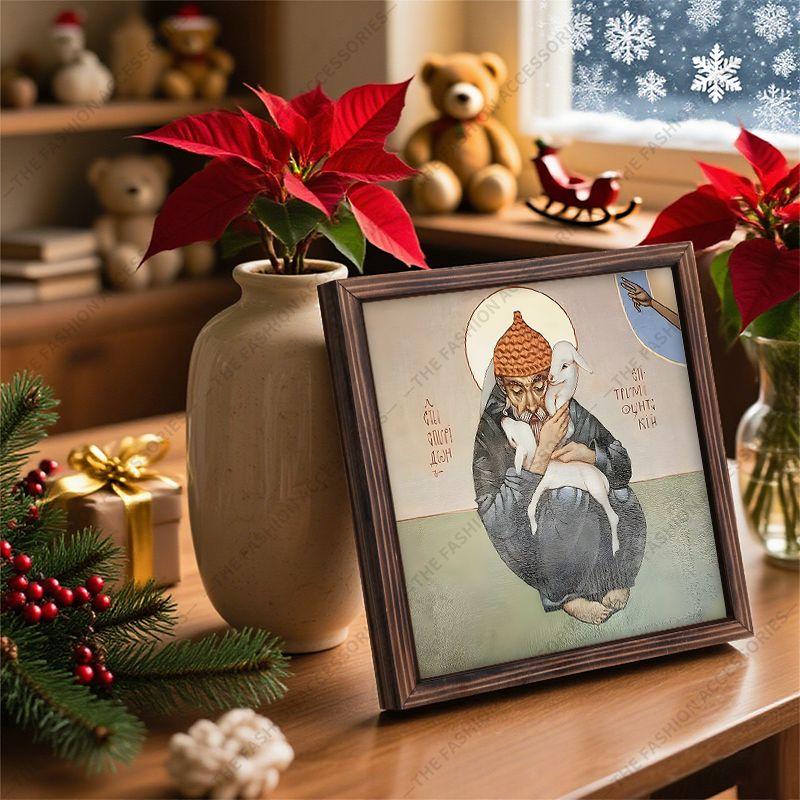 Декоративная роспись православных икон, Освященная икона «Св.. Спиридон Тримифунтский",Картина в рамке,Христианское настенное искусство,20см*20см,Духовный подарок