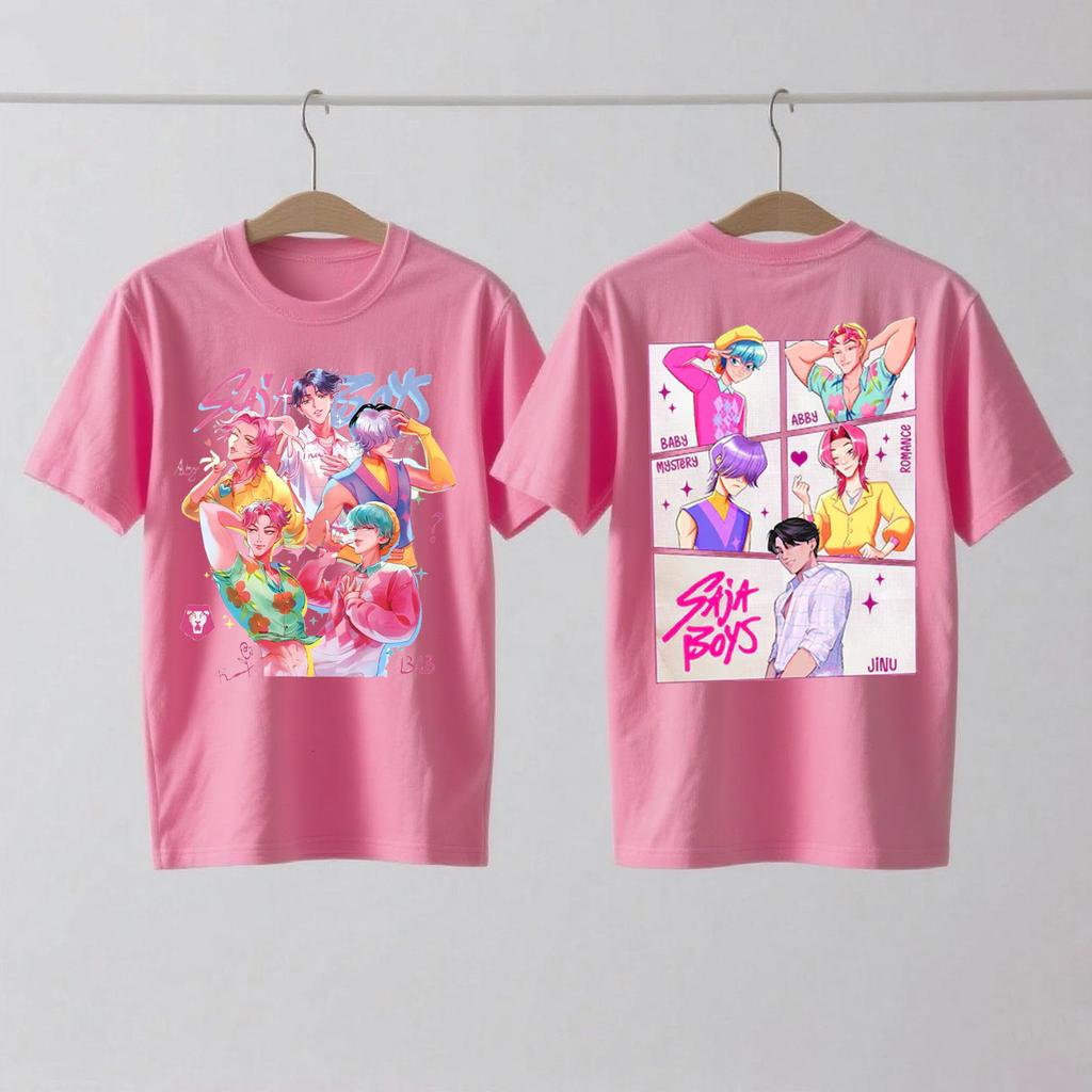 Saja Boys Kpop Охотники на демонов Двусторонняя хлопковая футболка Huntrix Мерч Охотника на демонов Футболки Jinu Saja Эбби Тайна Романтика Малыш Саджа