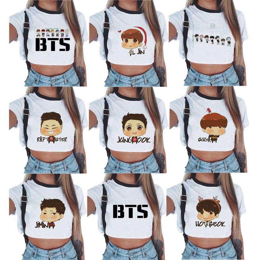 Женский топ с коротким рукавом K-pop BTS Bangtan Boys с милым рисунком, идеально подходит для лета
