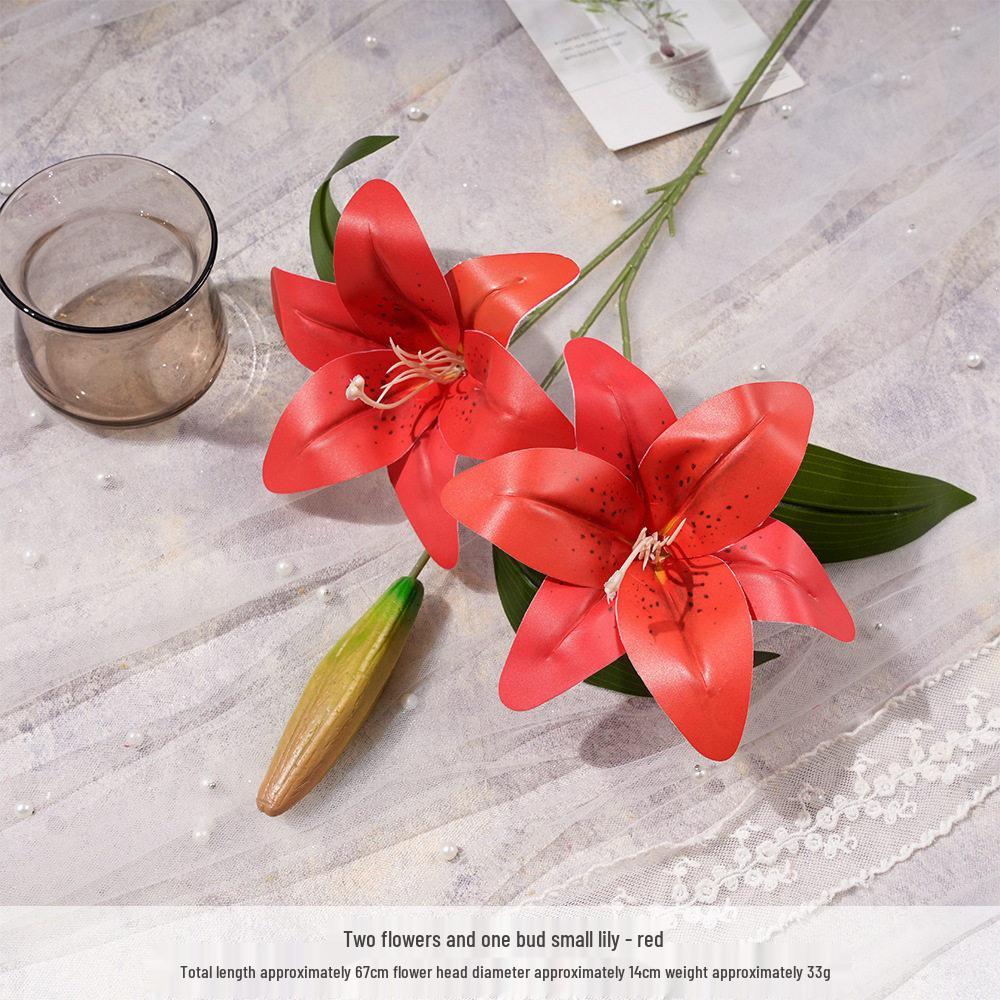 Small Lily Flower Arrangement: Two Flowers and One Bud, Silk Gel Sheet for Home Decor.