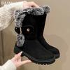Меховые балетки замшевые женские сапоги до середины голени повседневные теплые удобные прогулочные туфли 2024 зимняя брендовая мода короткое плюшевое платье Mujer Zapatillas