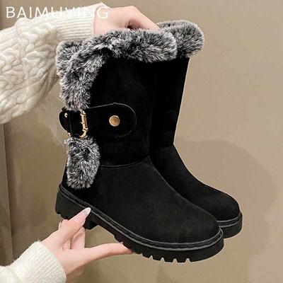 Меховые балетки замшевые женские сапоги до середины голени повседневные теплые удобные прогулочные туфли 2024 зимняя брендовая мода короткое плюшевое платье Mujer Zapatillas