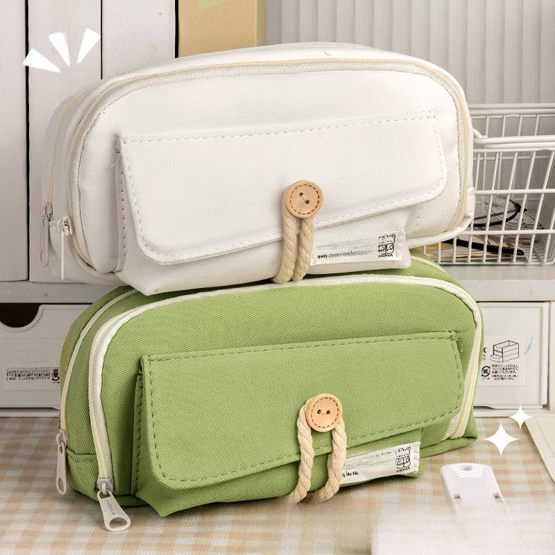 High-Value Large Capacity Canvas Pencil Case for Girls - Simple, Creative Design