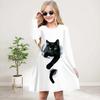 Girl Casual 3D Print Black Cat Round Neck Long Sleeve Dress Kid Princess Dress