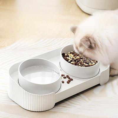 Миска для корма для кошек, двойная миска для кормления, вода для кошек, керамическая миска, миска с защитой шеи от ударов.