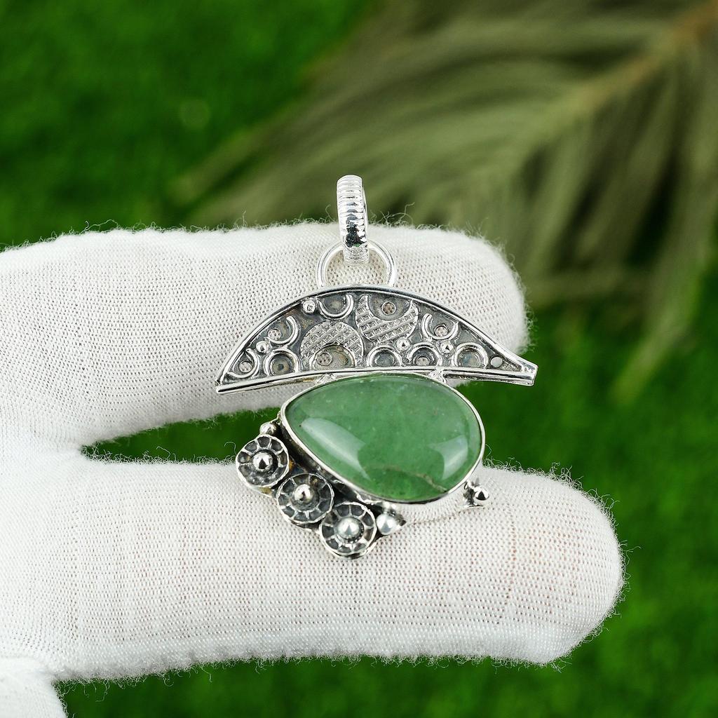 Грушевидный Зеленый Авантюрин Драгоценный Камень Стерлинговое Серебро Безель Модный Подвеска для Жены Ювелирные Изделия
