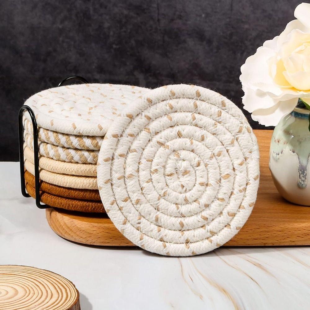 8/10 Pcs Braided Woven Trivet Placemats Cotton Rope Hot Pads Natural Drink Coasters Tabletop