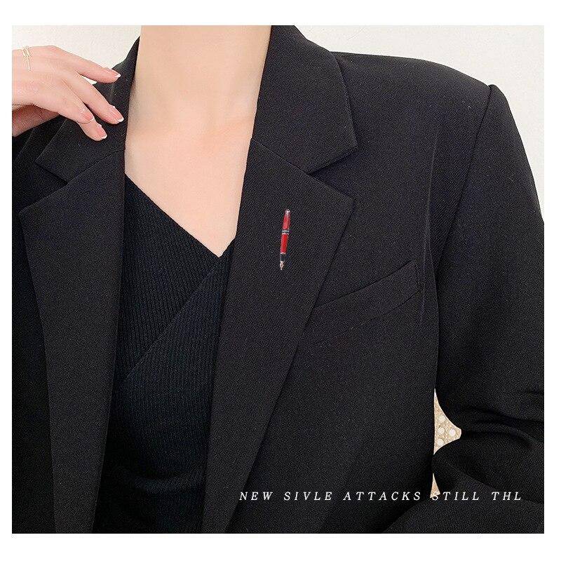 Blucome Enamel Pen Brooches for Women Red Black White Pen Teachers Students Fashion Jewelry Pins Gifts