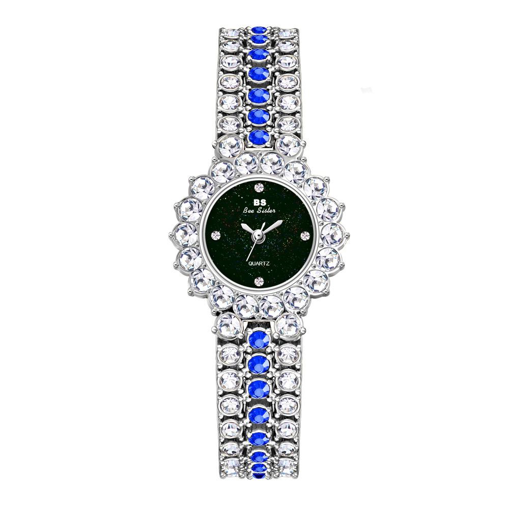 Luxury Women’s Watch New Gold Green Diamond Crystal Wristwatch Sparkly Elegant Dress Quartz Clock Luxury Gift for Ladies
