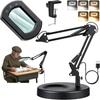 Увеличительное стекло с подсветкой 15X 30X на подставке и с зажимом, Удлиненная рука-лампа с лупой, Большой прямоугольный объектив 7 дюймов, 5 цветовых режимов и бесступенчатое затемнение,