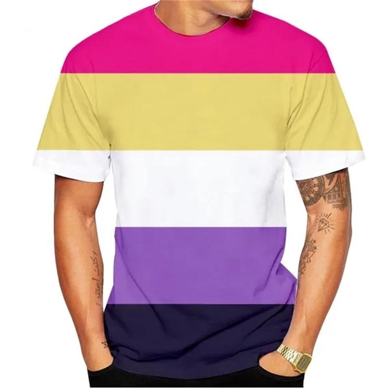T-shirt 3D Printed Rainbow Gradient Love Pattern Summer Men Women Children Fashion Casual Oversized Crew Neck T-shirt Family Top