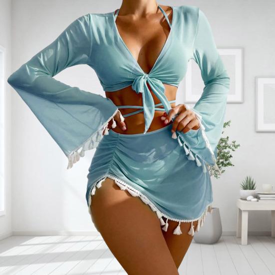 4Pcs/Set Women Sexy Bikini Set Halter Lace-up Triangle Bra Briefs Swimsuit Cover