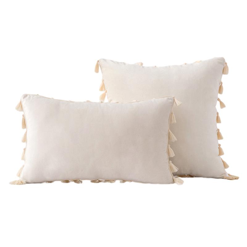 Упаковка из 2 осенних бархатных мягких однотонных декоративных наволочек с кисточками и бахромой в стиле бохо, чехол для дивана-кровати 18 x 18 дюймов