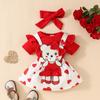 Sweet Cartoon Bear Baby Girl Summer Skirt Set - Includes Solid Color Short-Sleeved Top, Suspender Skirt, and Hairband.
