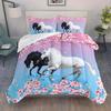 [Комплект одеяла с лошадьми] 3 предмета Комплект одеяла с лошадьми Цветочная животная тематика Красивый конь Шикарный комплект постельного белья с вишневым цветом 3D Дикое животное