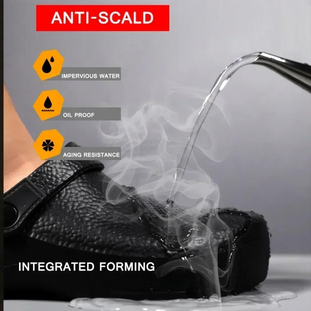 2025 Мужская нескользящая рабочая обувь Летняя рабочая обувь для сада, бассейна, кухни, пляжные женские сандалии без каблука большого размера черного цвета из резины