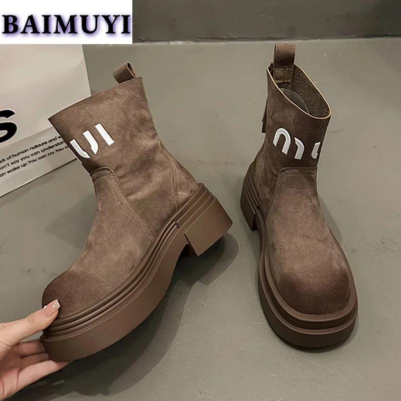 Ботильоны на платформе женские замшевые туфли челси на среднем каблуке женские осень 2024 тренд повседневный готический брендовый дизайн массивные зимние ботинки женские