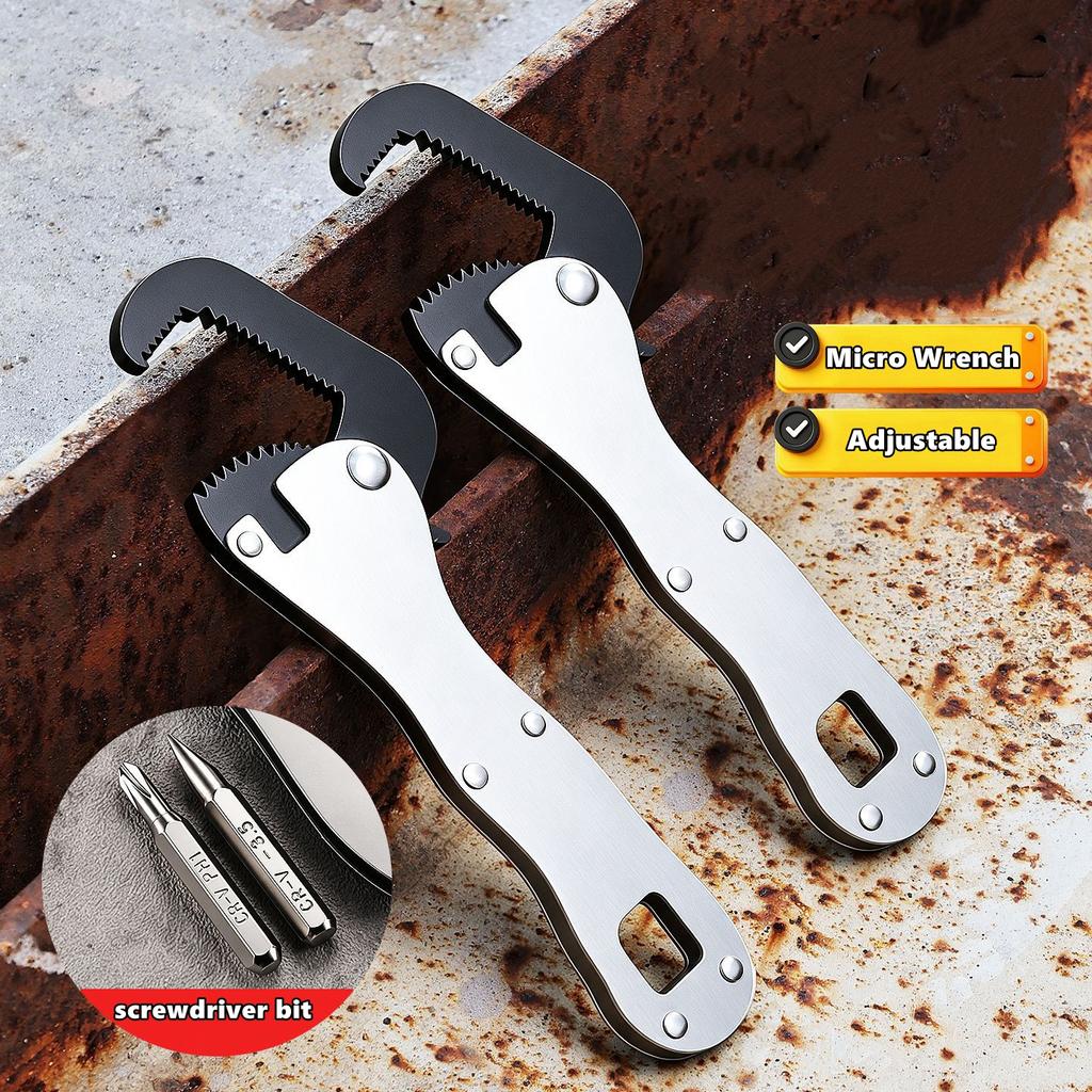 Xiaomi 2 in 1 Micro Stubby Wrench for Tight Spaces - Self Adjusting Pipe Vise Tool, Universal Adjustable Mini Spanner Repair Hand Tool