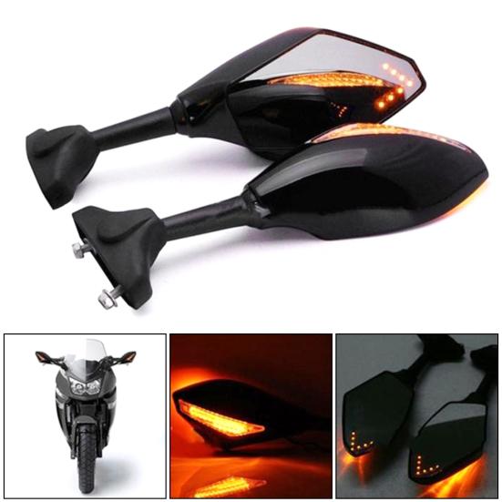 2Pcs Motorcycle Handlebar Mount Rearview Mirror with LED Turn Signal Lights