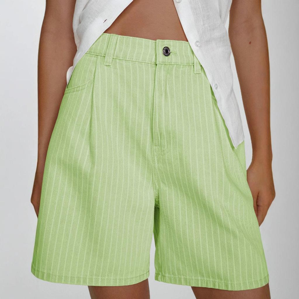 Women's Fashion Casual Striped Loose High Waisted Denim Shorts