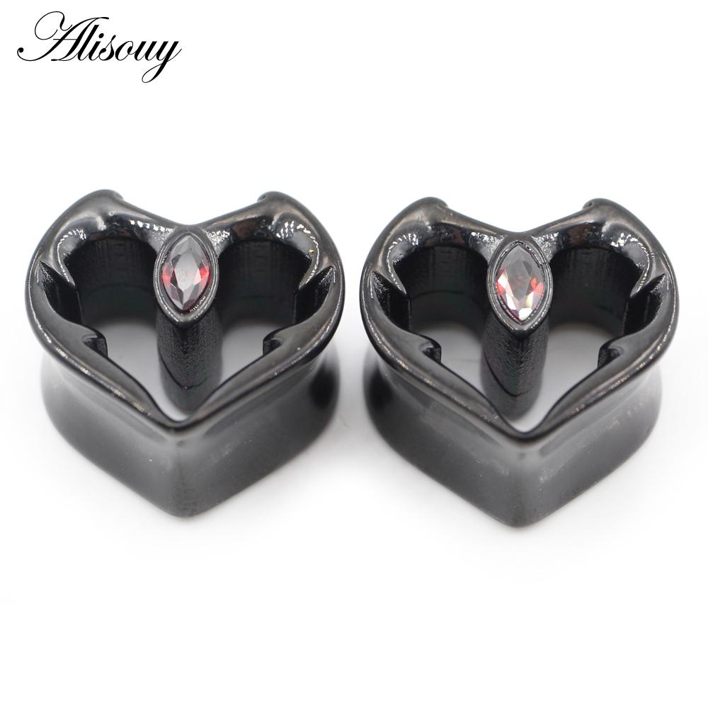 Alisouy 1PC Нержавеющая сталь Сердце Череп Глаз Красный циркон Ушные туннели Пробка Расширитель Растяжитель Измерители Серьги Пирсинг Украшения для тела