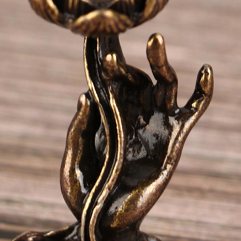 1Pc Vintage Buddha Hand Lotus Incense Burner Metal Backflow Incense Holder For Home Room Creative Tea Table Decor